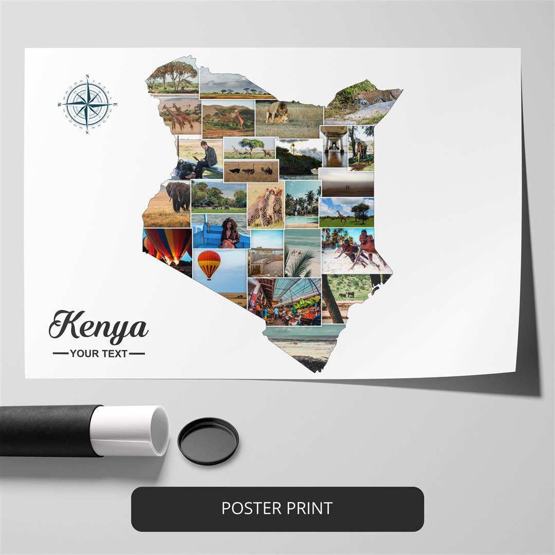 Map of Kenya: Custom Photo Collage - Kenya Africa Gift Idea
