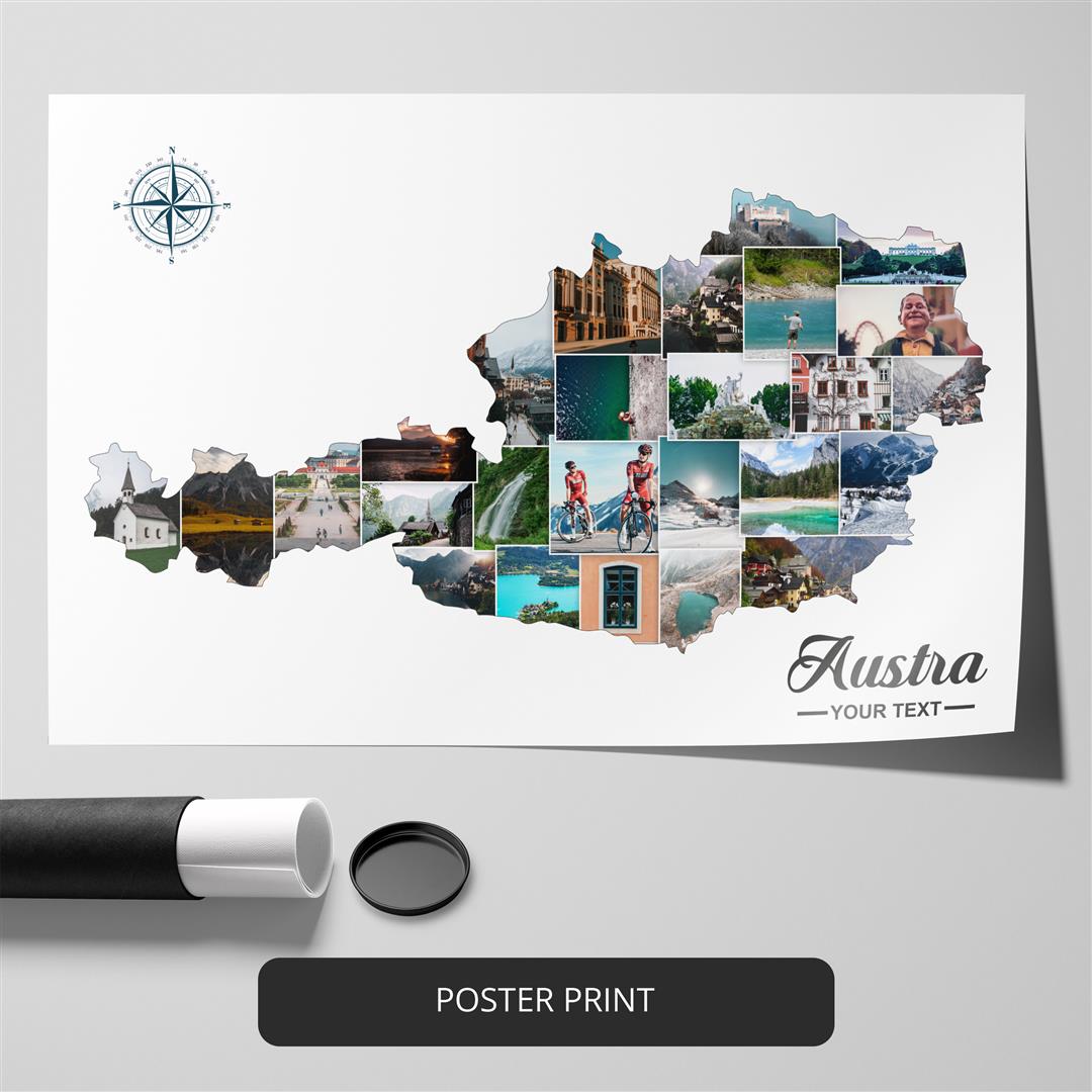 Explore Austria: Unique Map of Austria - Personalized Photo Collage