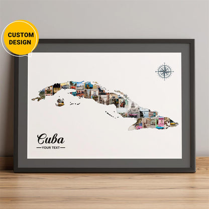 Cuba Map: Vintage-Inspired Poster for Cuban Decor - Personalized Photo Collage