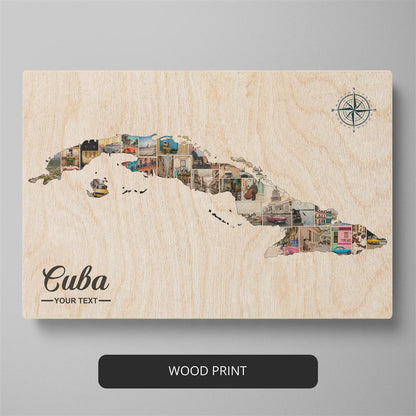 Cuban Decor: Artistic Personalized Photo Collage - Map of Cuba as Wall Art