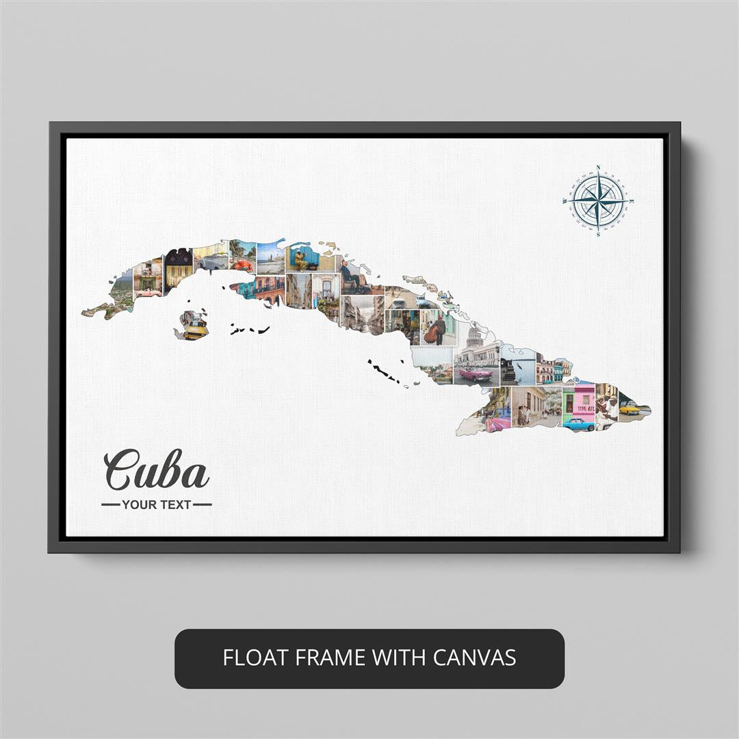 Cuban Decorations: Personalized Photo Collage Featuring Cuba Map - Stylish Wall Art