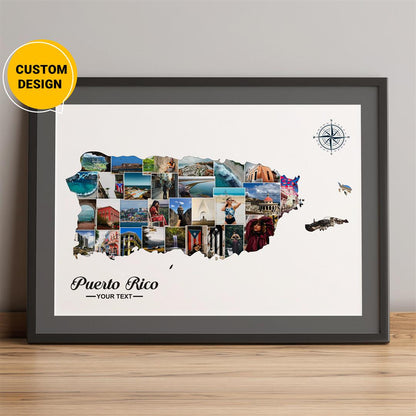 Puerto Rico Map Personalized Photo Collage: Custom Wall Decor