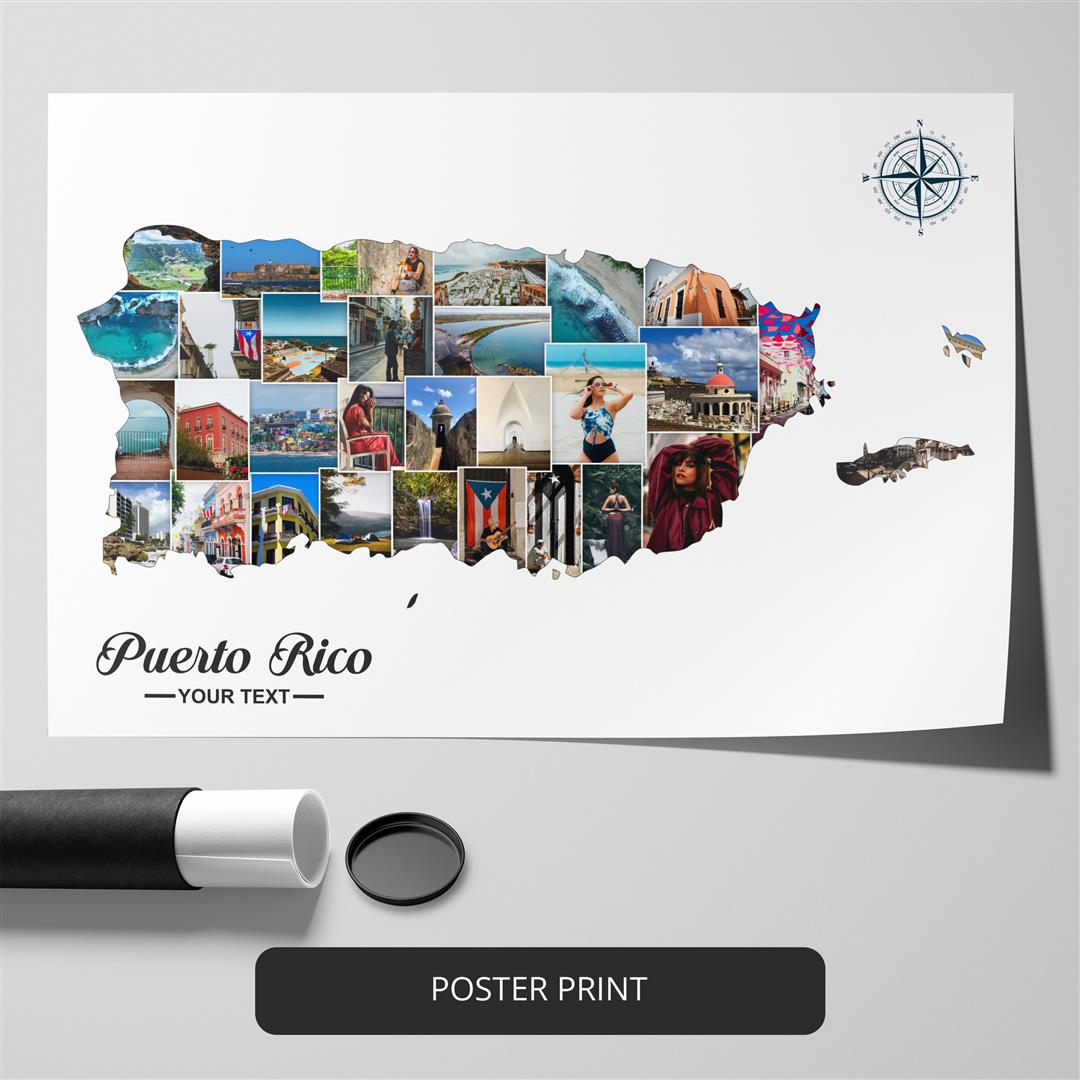 Map of Puerto Rico Photo Collage: Unique Home Decor