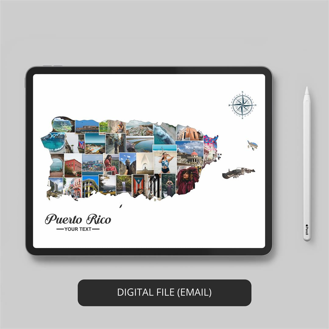 Puerto Rico Wall Art Decor: Customized Country Map Collage