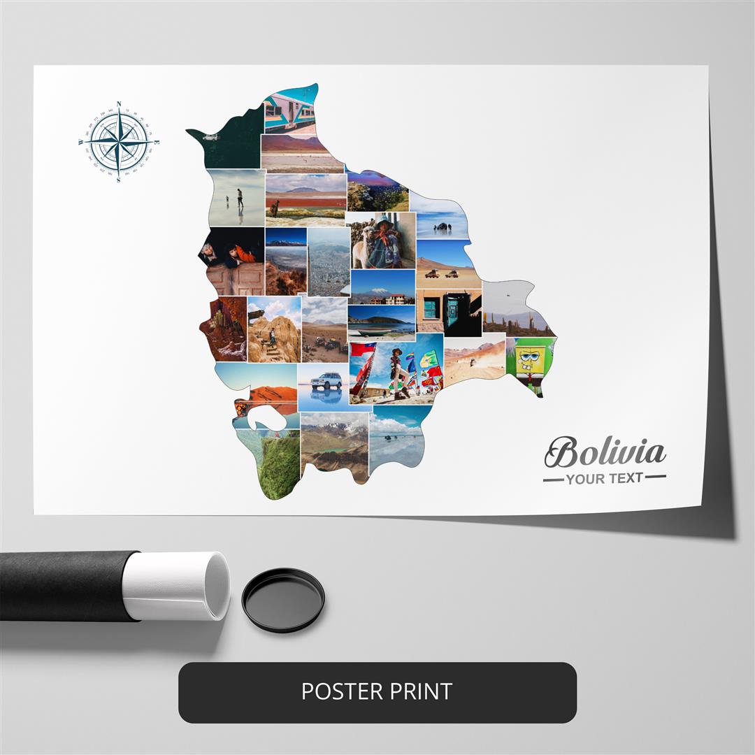 Explore South America's Beauty - Handcrafted Bolivia Map Collage