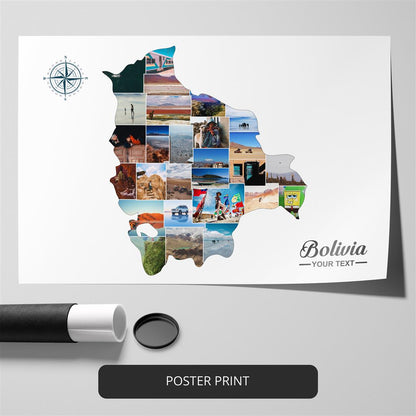 Explore South America's Beauty - Handcrafted Bolivia Map Collage