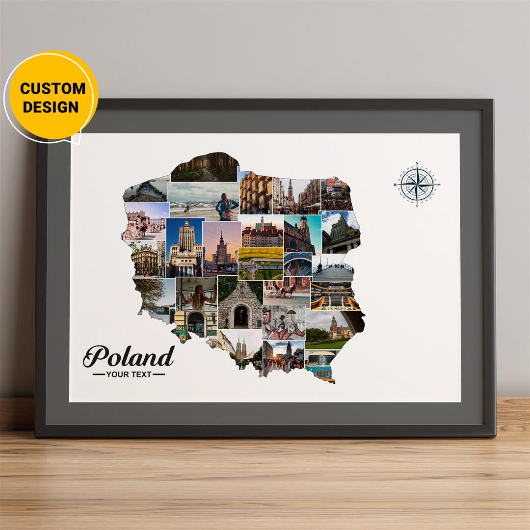Personalized Photo Collage of Poland Map - Perfect Poland Wall Art and Christmas Gift