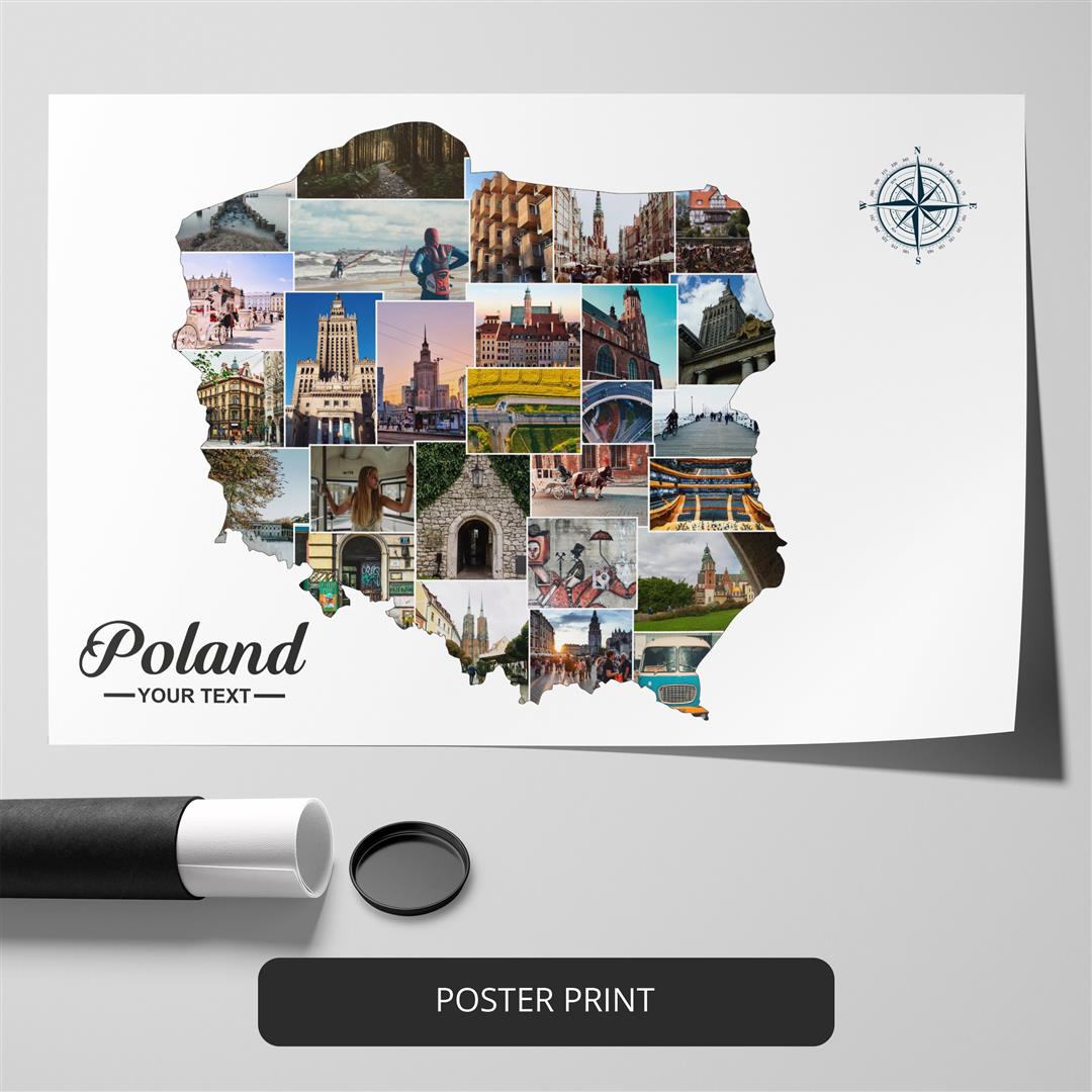 Explore Poland with this Customizable Map Collage - Ideal Poland Gift