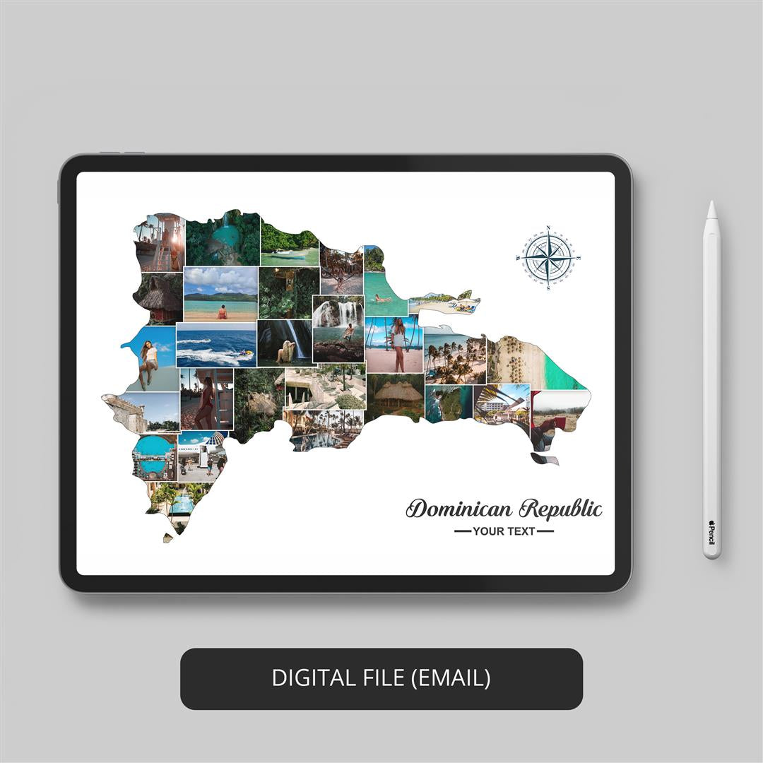 Capture the Beauty of Dominican Republic with our Map-inspired Collage: Ideal Home Decor and Souvenir