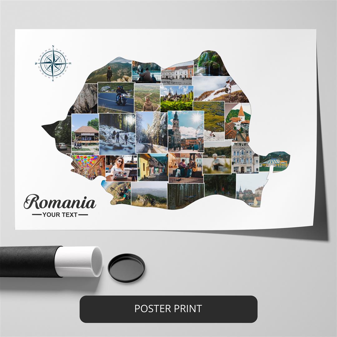 Romania Map Europe - Customizable Photo Collage for Romanian Decor