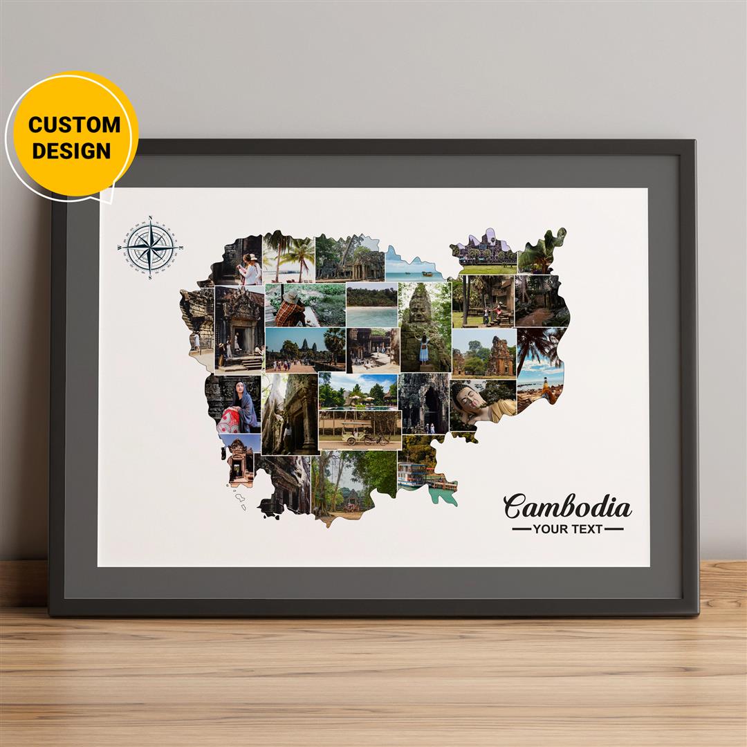 Personalized Cambodia Map Photo Collage - Unique Home Decor