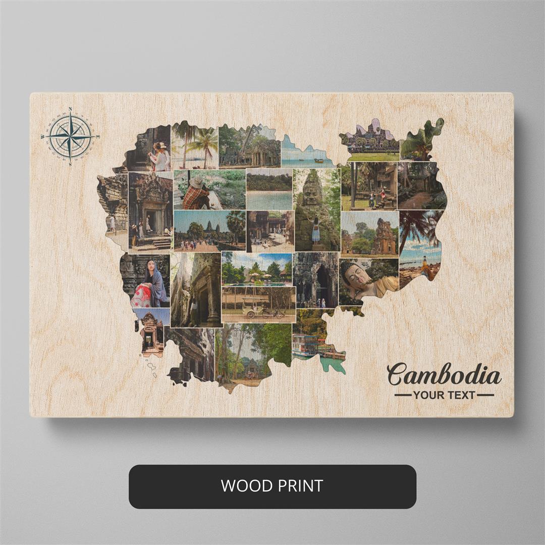 Explore Cambodia Country Map - Handcrafted Photo Collage