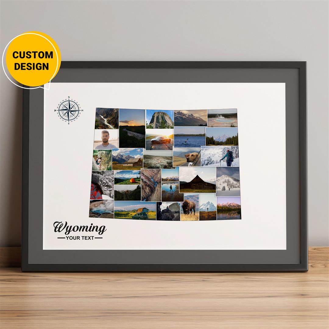 Customizable Wyoming Map Personalized Photo Collage