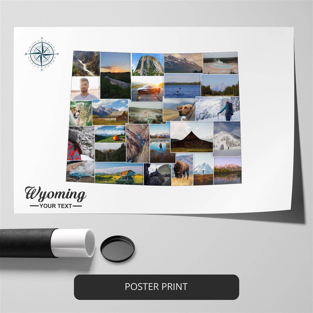Stunning Map of Wyoming in a Personalized Photo Collage