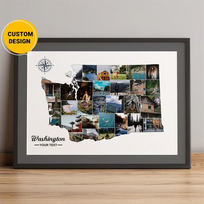 Personalized Photo Collage featuring a Map of Washington State