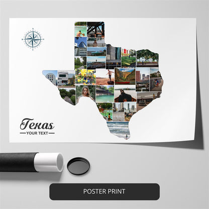 Map of Texas Photo Collage - Personalized Texas State Map Wall Decor