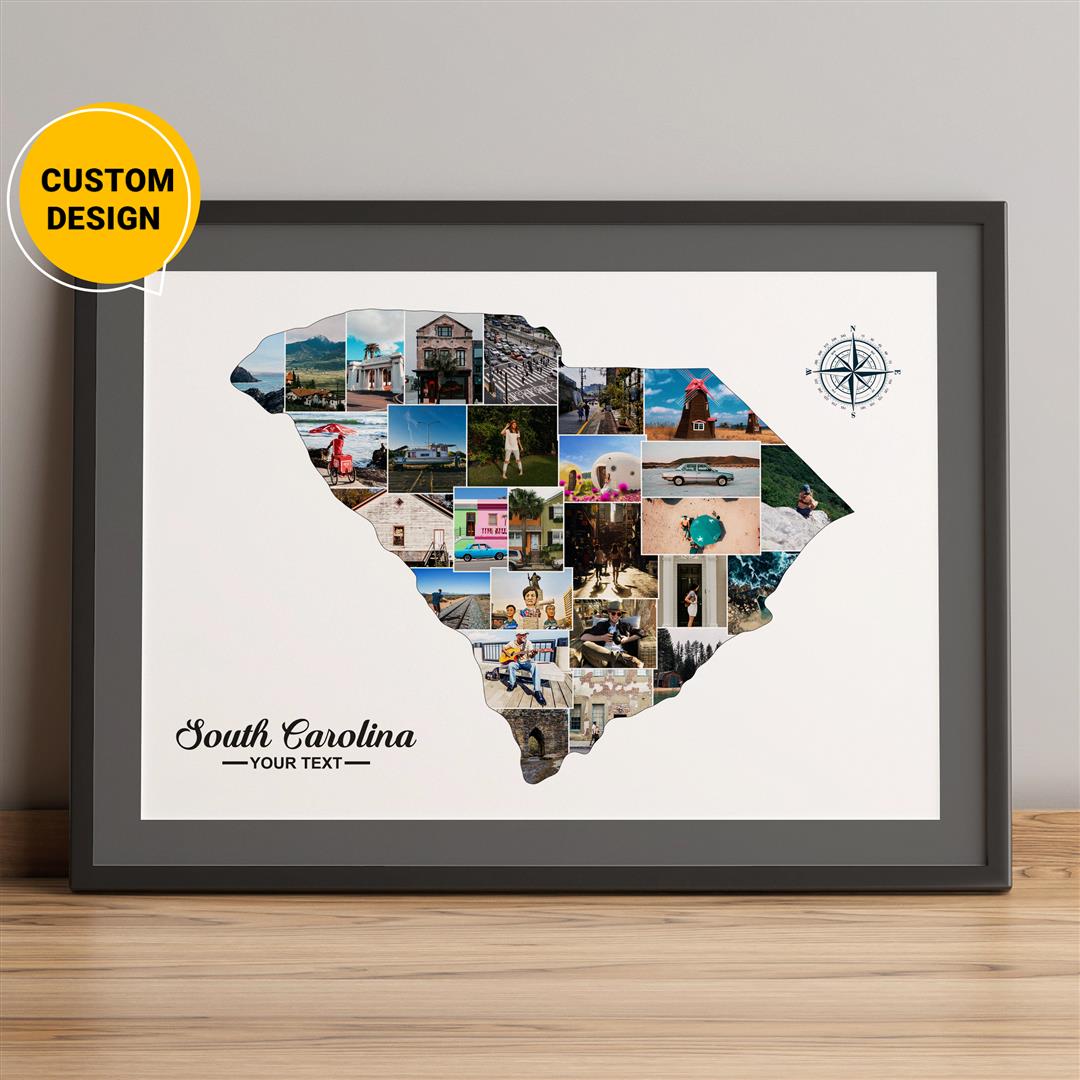 Map of South Carolina Personalized Photo Collage: Unique State Map Decor