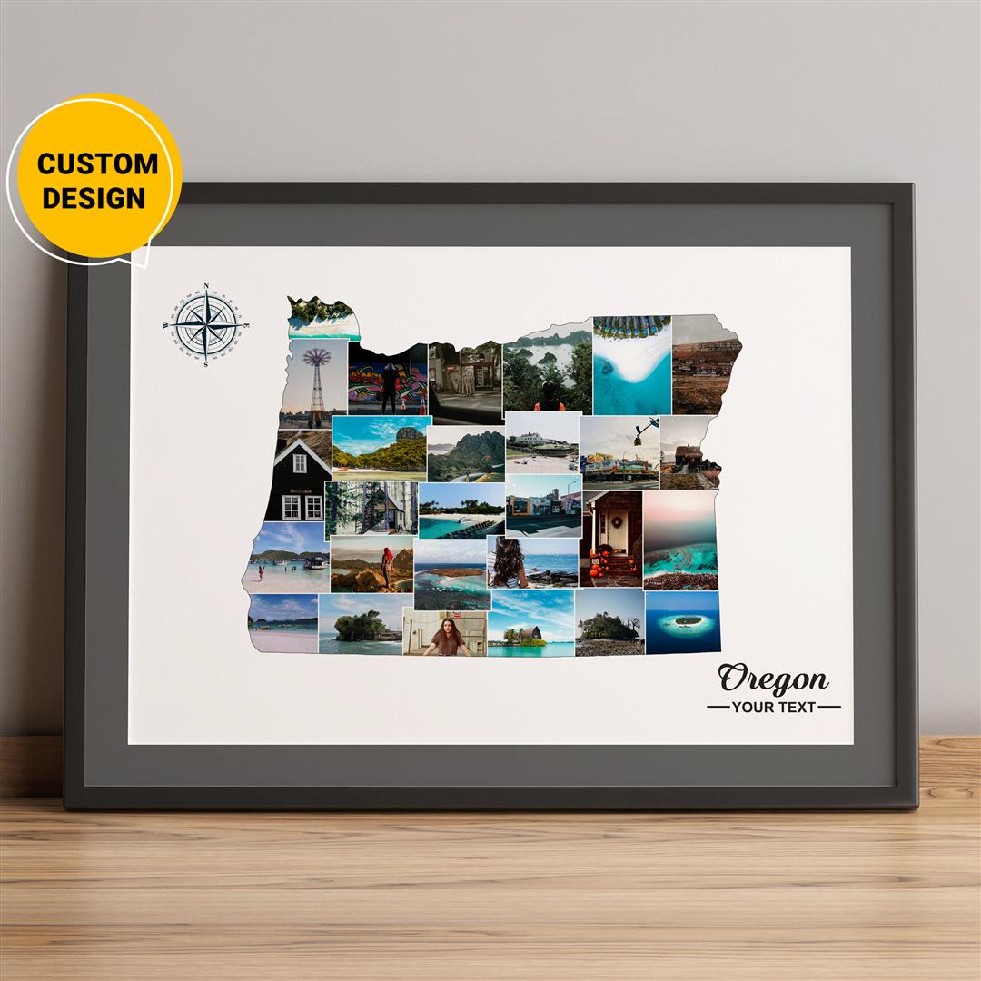 Custom Oregon Map Photo Collage - Unique Map of Oregon Decor