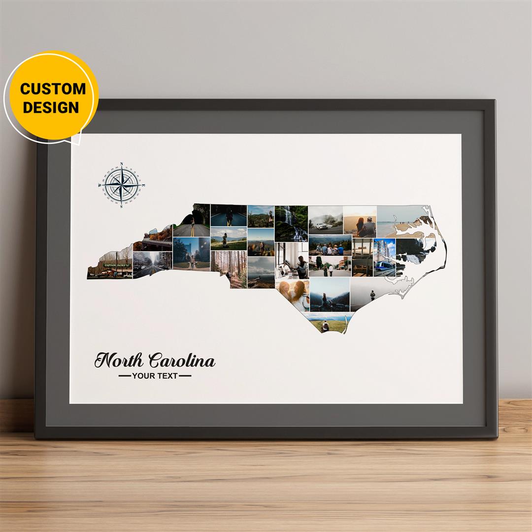 Personalized Photo Collage featuring Map of North Carolina - Unique North Carolina Gift