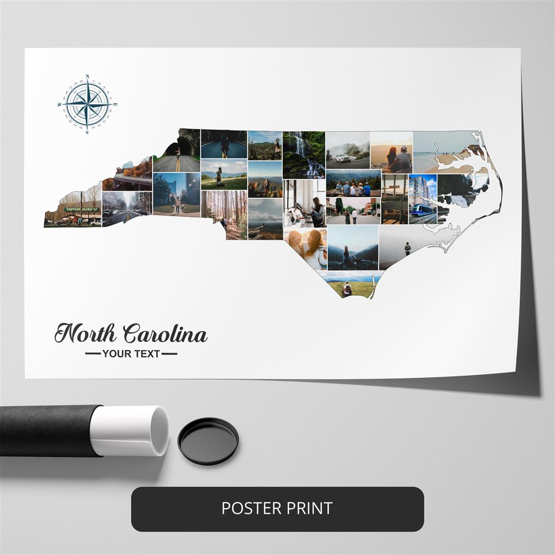 North Carolina State Map Photo Collage - Customizable Home Decor