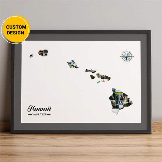 Personalized Photo Collage: Stunning Map of Hawaii Artwork