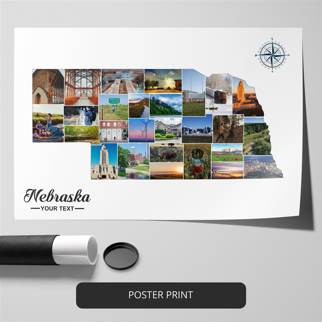 Nebraska Map Art: Customizable Photo Collage for Nebraska Gift Ideas