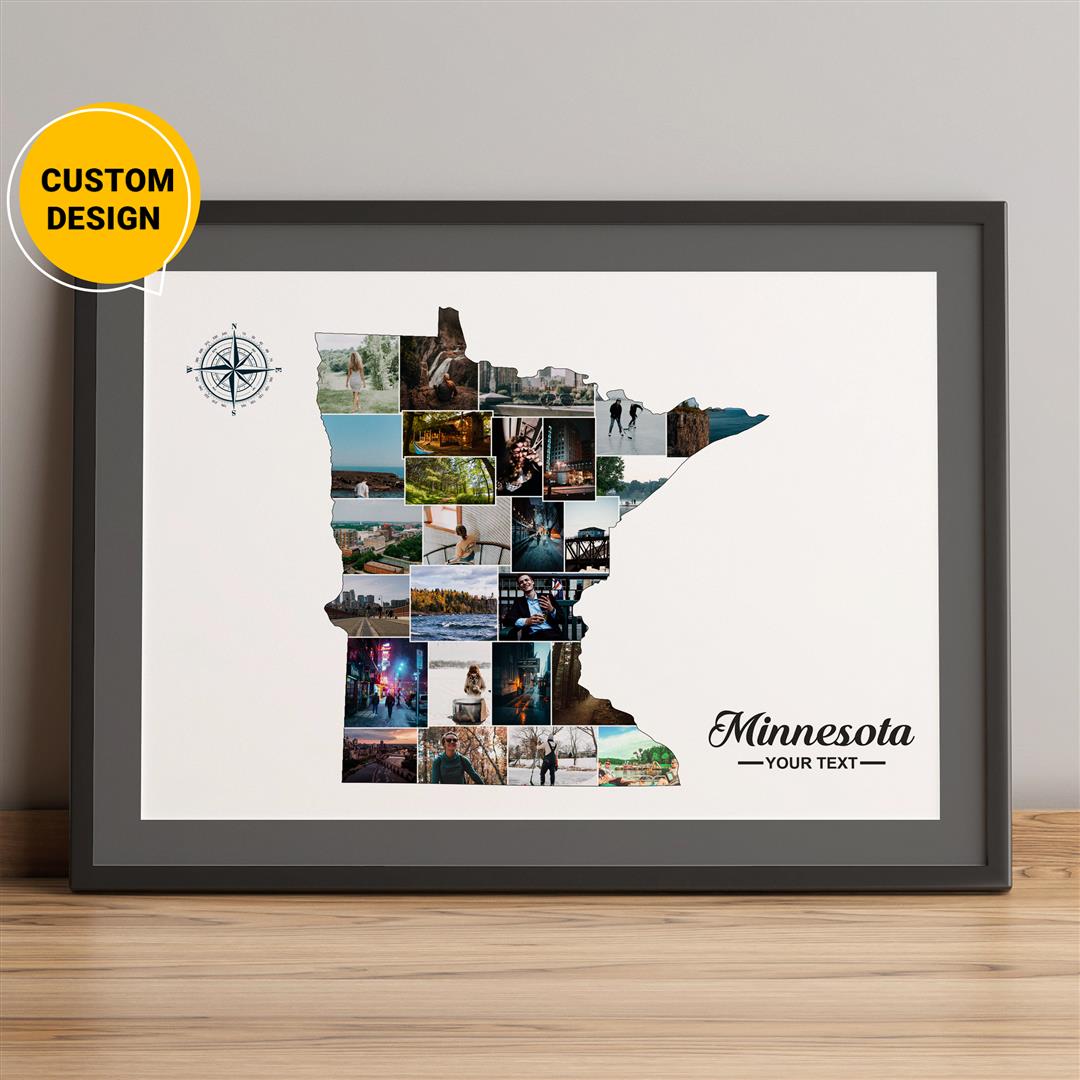 Personalized Photo Collage - Minnesota Map Art - Unique Minnesota Gifts