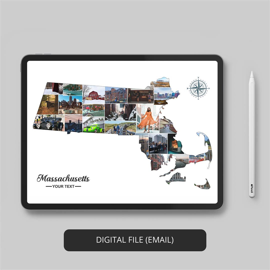 Customized Massachusetts Art - Photo Collage with a Map of Massachusetts