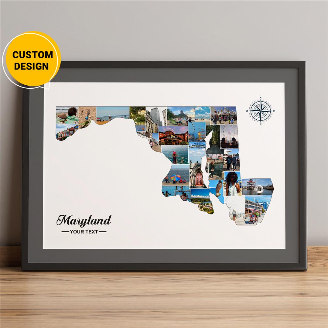 Personalized Photo Collage of Maryland Map | Unique Maryland Wall Art