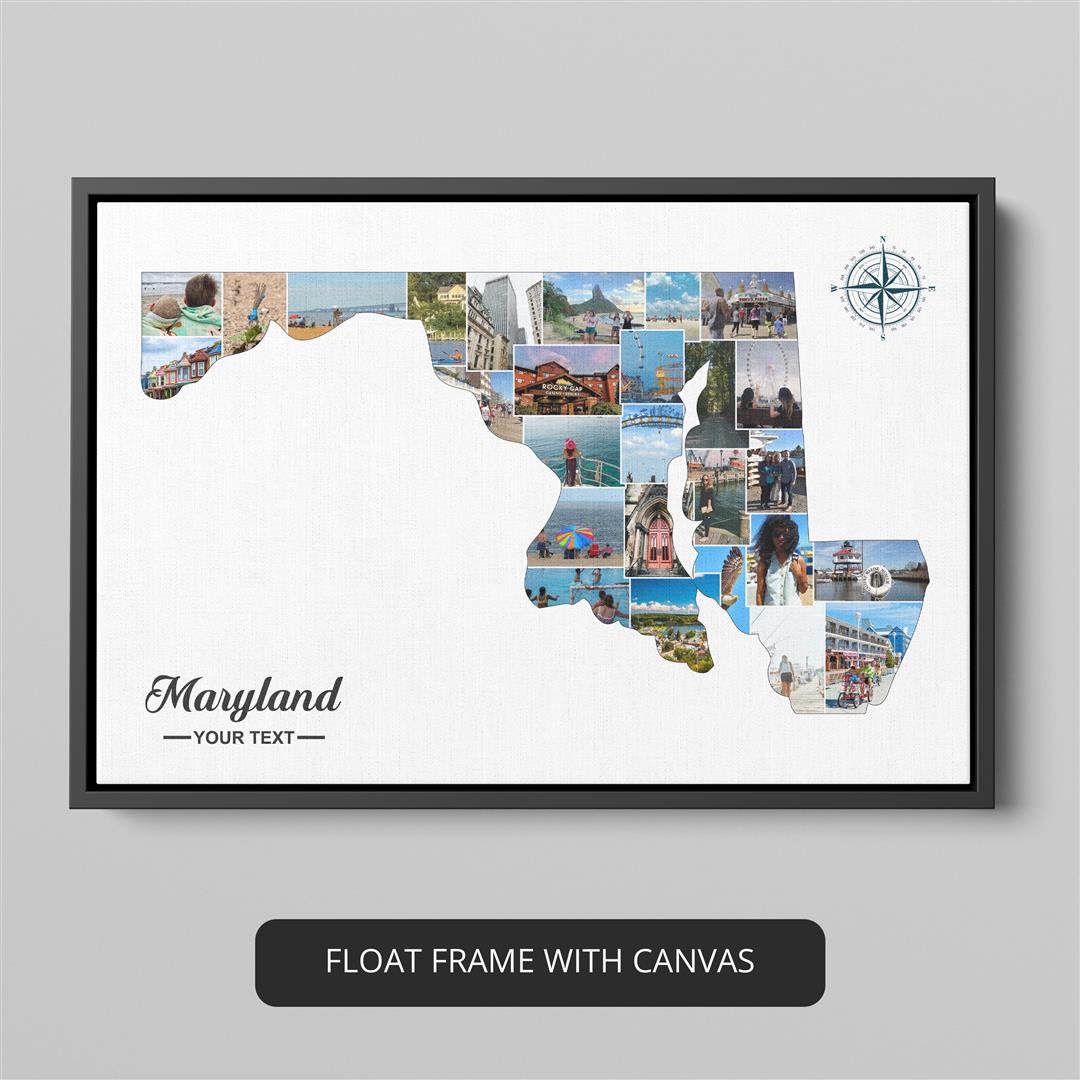 Maryland Gifts: Captivating Personalized Photo Collage with Map of Maryland