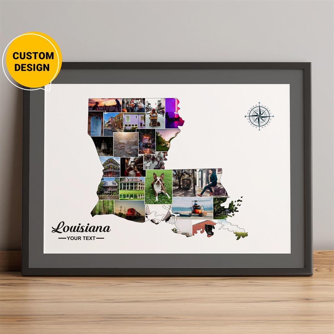 Personalized Louisiana Map Photo Collage - Unique Louisiana Gifts