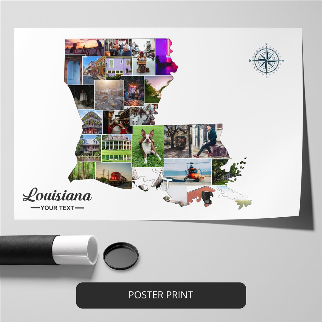 Louisiana Themed Gifts - Customizable Photo Collage with Map of Louisiana