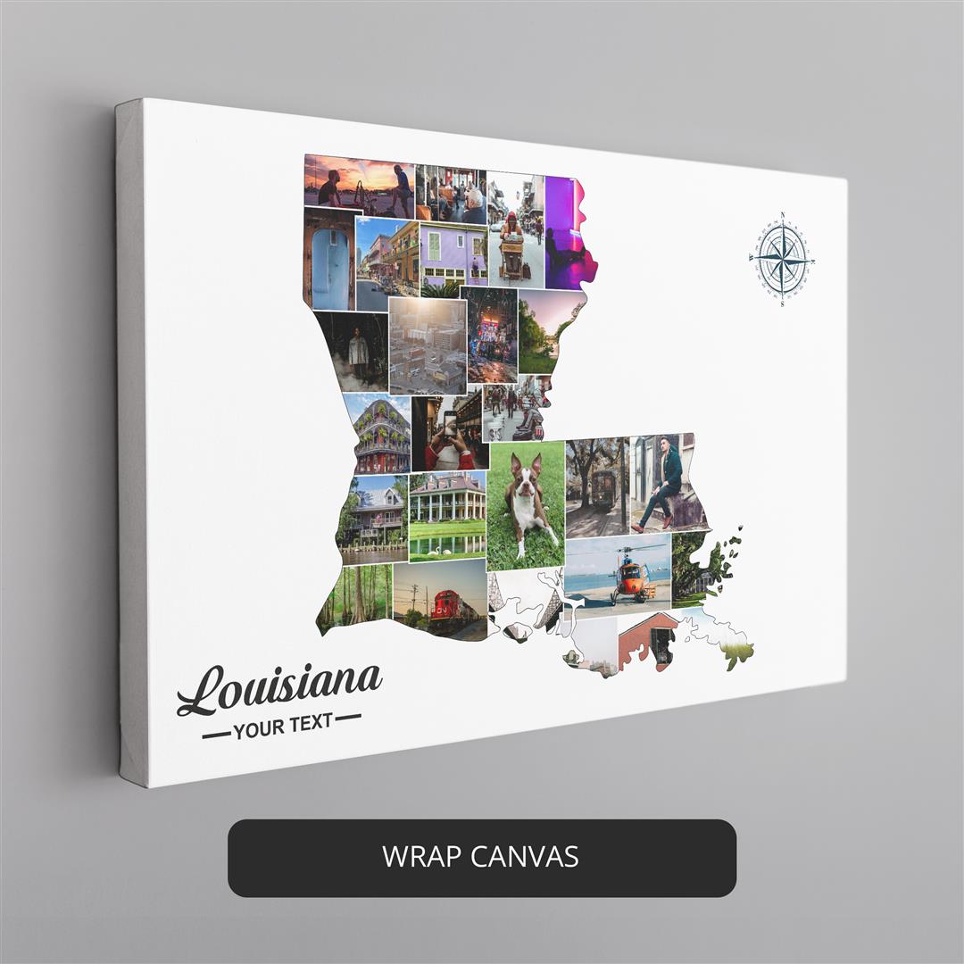 Louisiana Christmas Gifts - Handcrafted Photo Collage featuring Louisiana Map