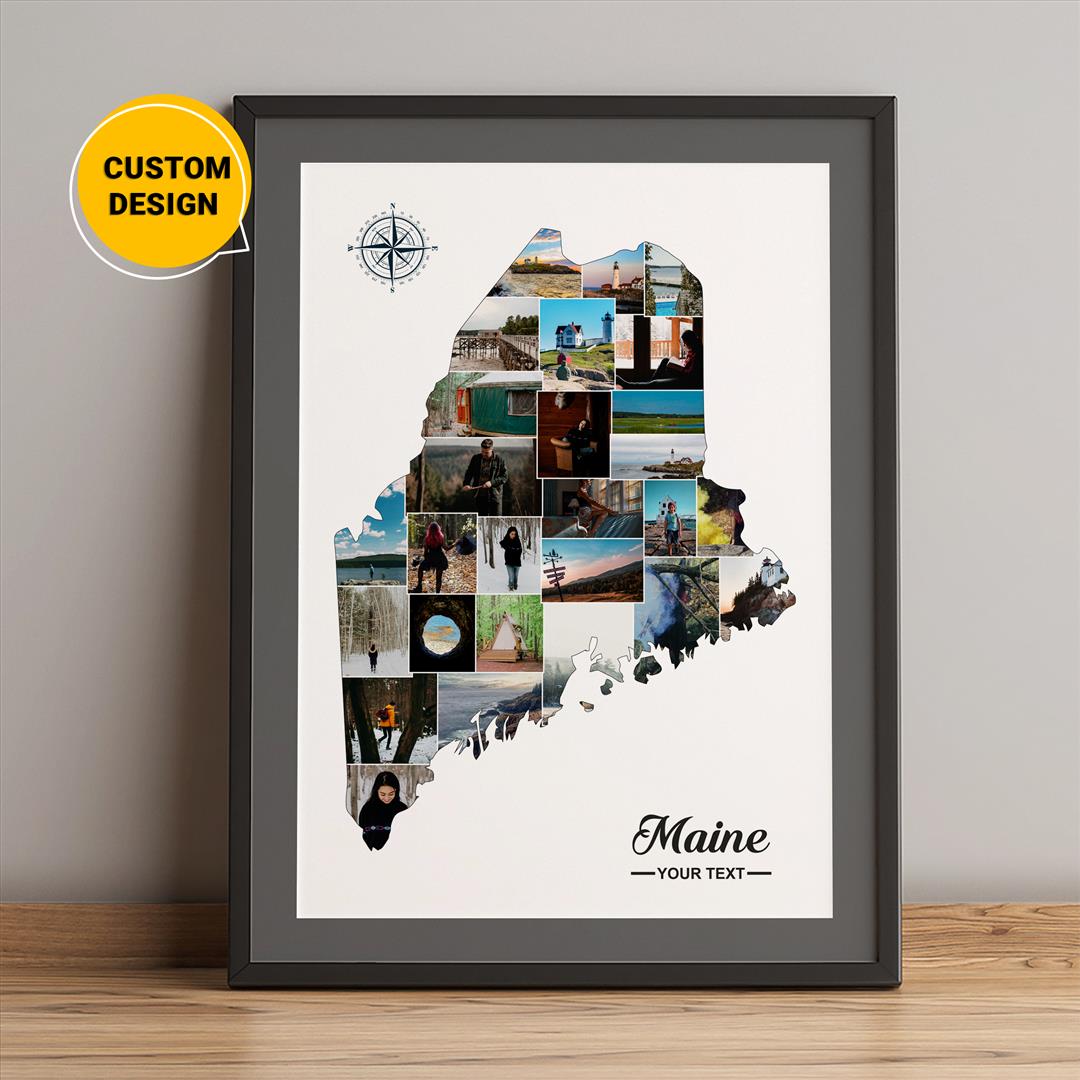 Personalized photo collage featuring a stunning map of Maine