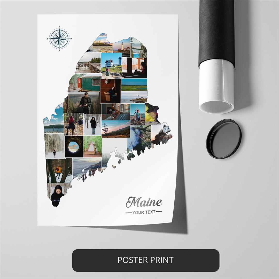 Maine map photo collage - unique gift idea for Maine enthusiasts