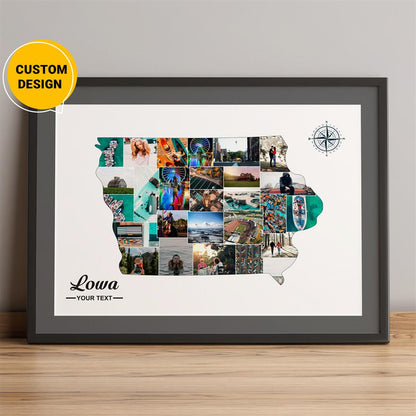 Customized Personalized Photo Collage Featuring Iowa County Map