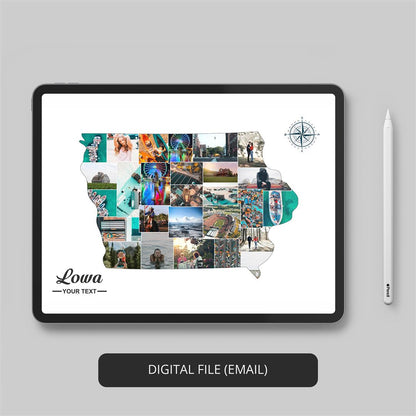 Stylish Iowa Wall Art: Personalized Photo Collage with Iowa Map
