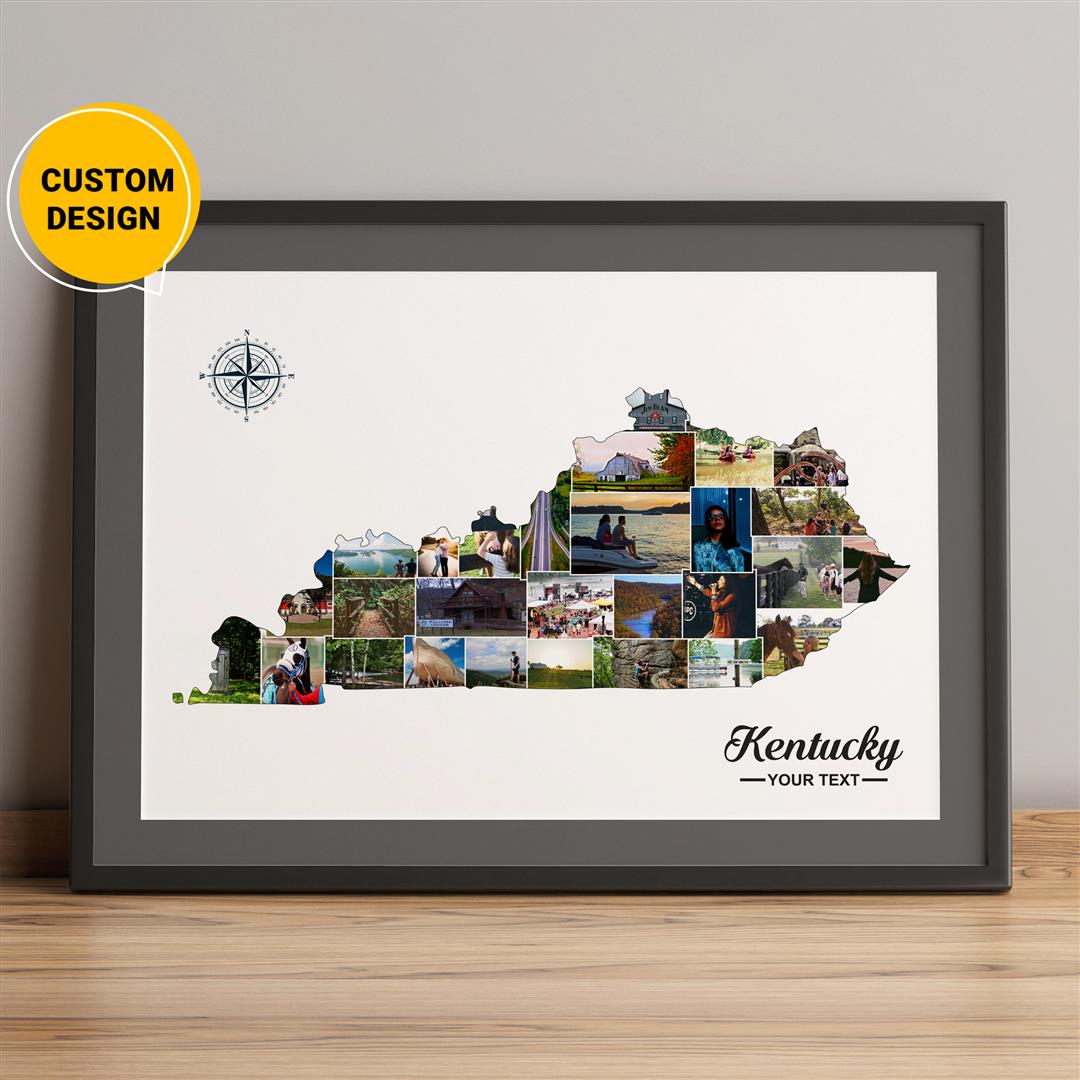 Personalized Kentucky Map Photo Collage - Unique Kentucky Themed Gifts