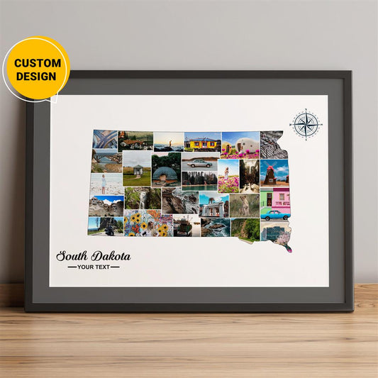 Personalized Photo Collage featuring South Dakota Map - Unique South Dakota Gifts