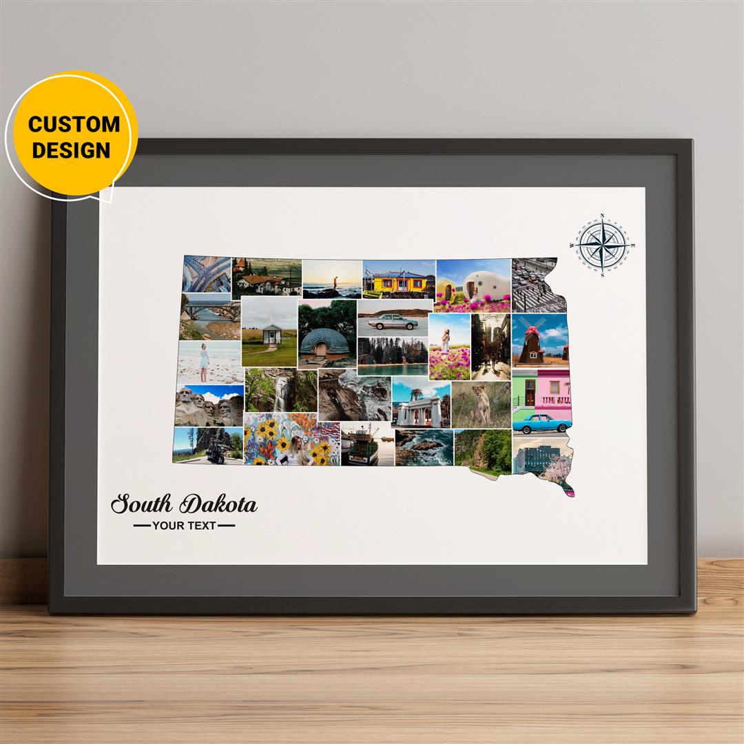 Personalized Photo Collage featuring South Dakota Map - Unique South Dakota Gifts