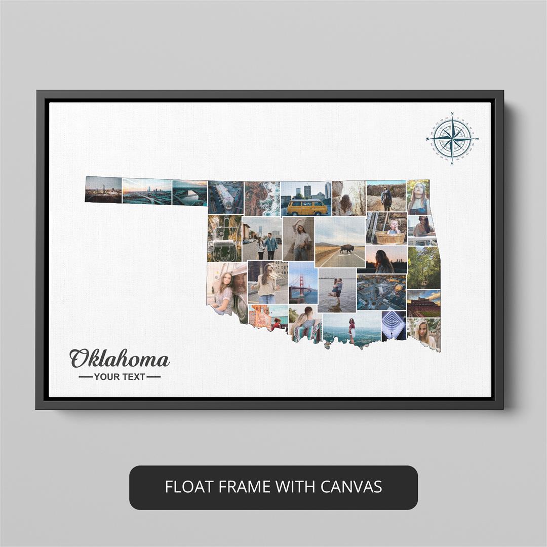 Oklahoma Wall Art: Handmade Photo Collage featuring Oklahoma State Map
