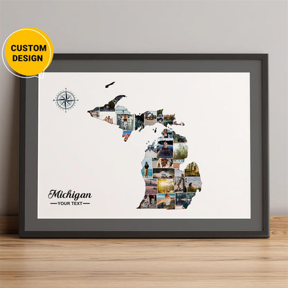 Personalized Photo Collage featuring a Map of Michigan | Michigan State Gifts