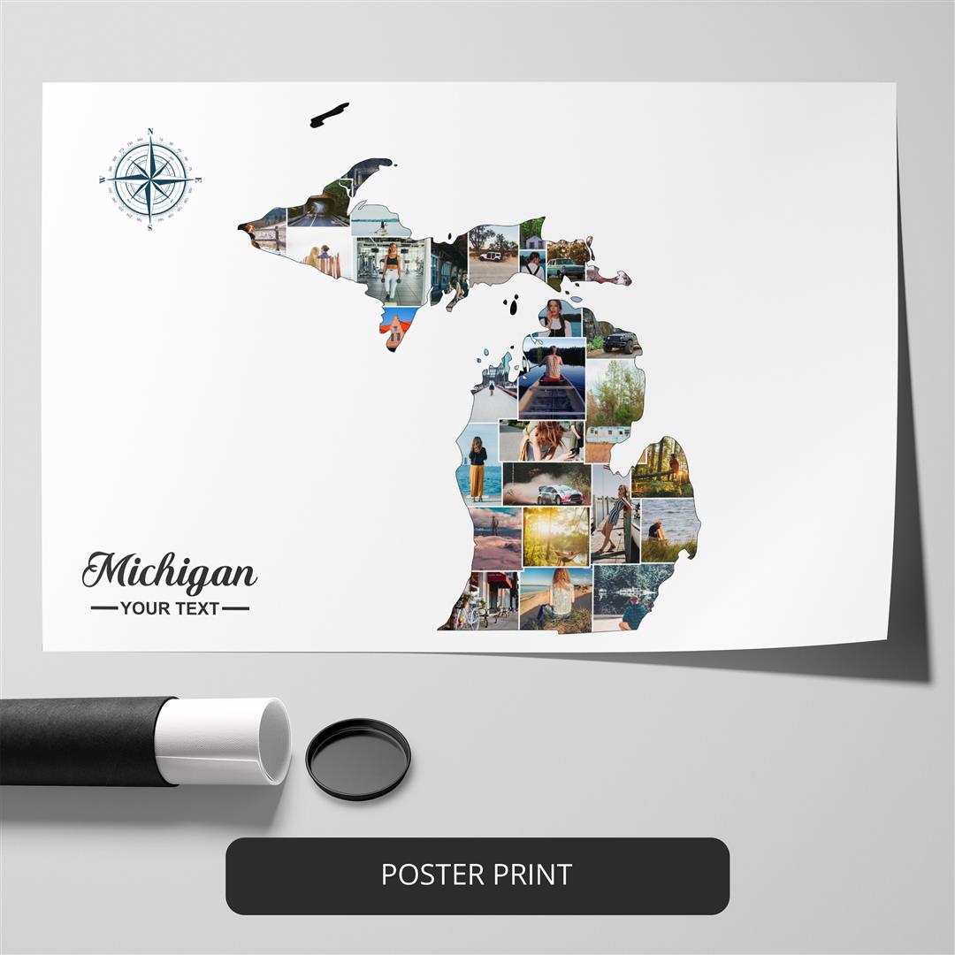 Customizable Michigan Map Photo Collage | Unique Michigan Gifts