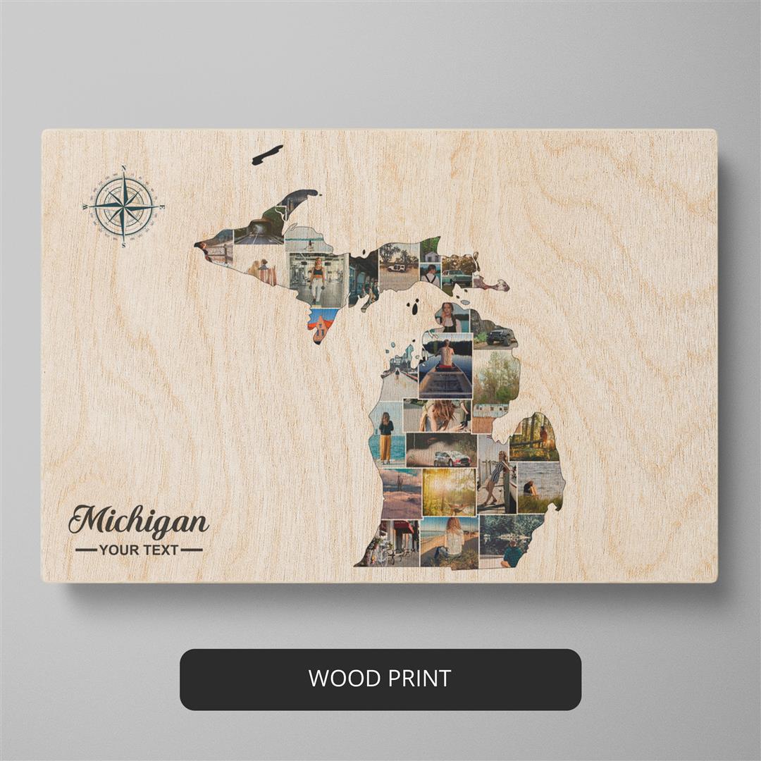 Michigan Gifts for Him: Personalized Photo Collage with Map of Michigan