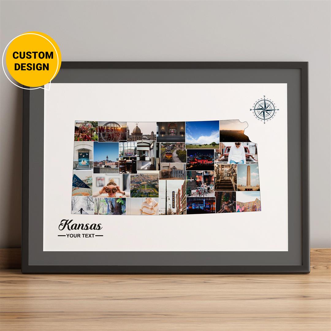 Personalized Photo Collage featuring Kansas Map - Unique Kansas City Gifts
