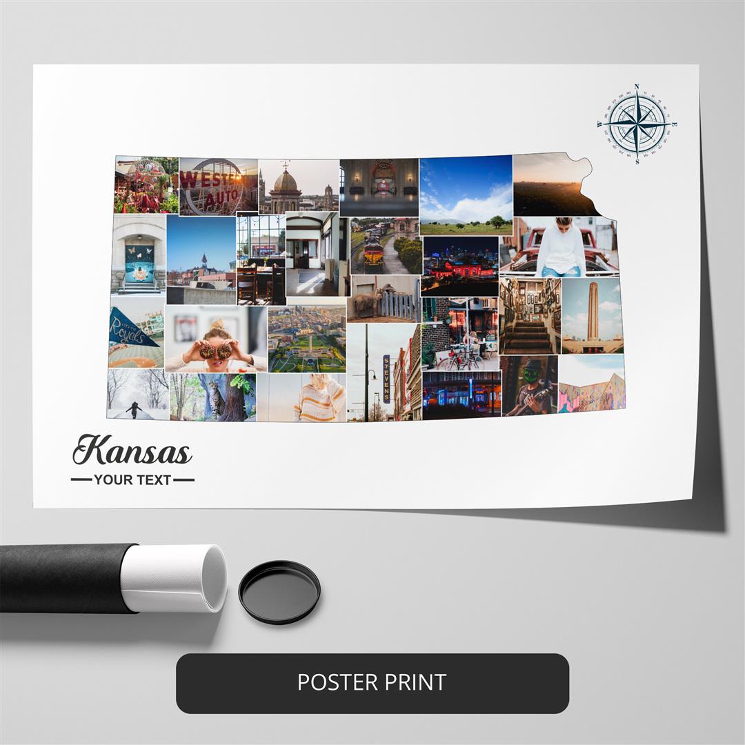 Map of Kansas Artwork - Custom Photo Collage for Kansas City Wall Decor