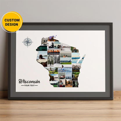 Personalized Wisconsin Map Photo Collage - Unique Wisconsin Gifts