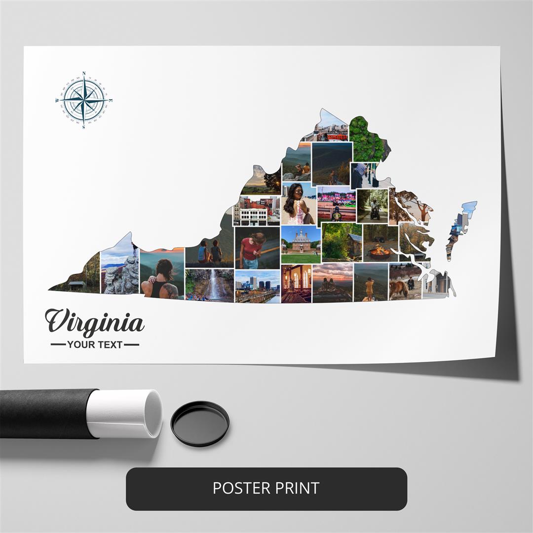 Virginia Map Photo Collage - Customizable Virginia Gifts and Home Decor