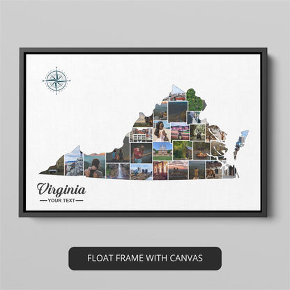 Virginia Art Decor - Customizable Photo Collage with Map of Virginia