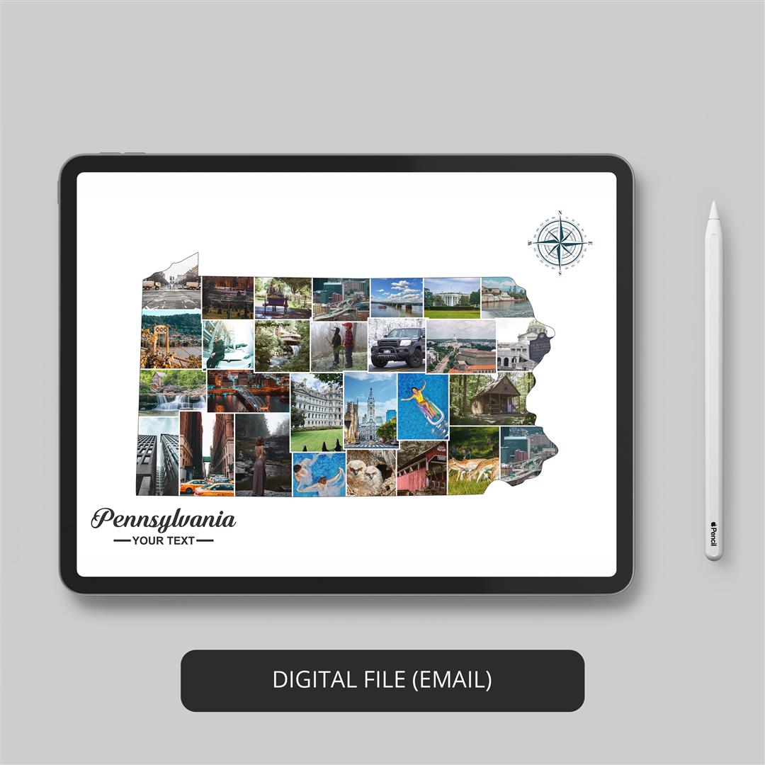 Enhance Your Space with Pennsylvania Art: Personalized Photo Collage with Pennsylvania Map